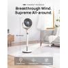 imageDreo Standing Fan 120120Omnidirectional Oscillating Fan For Bedroom 85 ft Circulator With Remote DC Motor Quiet Pedestal Fans Adjustable Height 8 Speeds 3 Modes 8H Timer Home PolyFan 502White