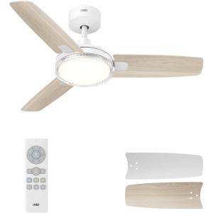 imageDreo Ceiling Fans with Lights 42 Inch 6 Speeds 6Level Dimmable 5CCT Quiet Remote Control Reversible DC Motor Quickinstall 8H Timer Black Ceiling Fan for Bedroom Indoor Living RoomWhite
