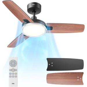 imageDreo Ceiling Fans with Lights 42 Inch 6 Speeds 6Level Dimmable 5CCT Quiet Remote Control Reversible DC Motor Quickinstall 8H Timer Black Ceiling Fan for Bedroom Indoor Living RoomBlack