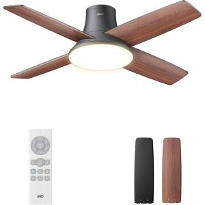 imageDreo Ceiling Fans with Lights 44 Low Profile Black Ceiling Fan with Remote Control for Bedroom 6Level Dimmable Lighting ampamp 5Color Tone 6 Speeds Reversible DC Motor Easy Installation TimerBlack
