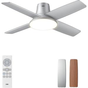 imageDreo Ceiling Fans with Lights 44 Low Profile Black Ceiling Fan with Remote Control for Bedroom 6Level Dimmable Lighting ampamp 5Color Tone 6 Speeds Reversible DC Motor Easy Installation TimerSilver