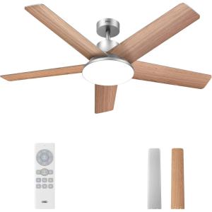 imageDreo Ceiling Fans with Lights 52 Inch 6 Speeds 5 Color Tones Dimmable LED Quiet Reversible DC Motor Remote 8H Timer Black Ceiling Fan for Bedroom Living Room Easy to InstallSilver
