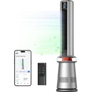 imageDreo MC710S Air Purifier Tower Fan 45quot 2in1 Smart Fan for Bedroom 27fts Velocity 120Oscillation 24H Timer Bladeless Fans for Home 25dB Low Noise Standing Fan Works with Alexa Silver BlueSilver Orange
