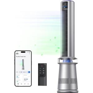 imageDreo MC710S Air Purifier Tower Fan 45quot 2in1 Smart Fan for Bedroom 27fts Velocity 120Oscillation 24H Timer Bladeless Fans for Home 25dB Low Noise Standing Fan Works with Alexa Silver BlueSilver Blue