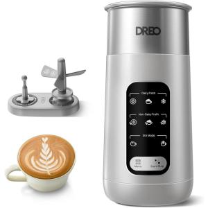 imageDreo Milk Frother 8in1 Electric Frother for Latte Art Coffee 9oz270ml Warm and Cold Foam Automatic Frothers for Dairy and NonDairy Milk LED Easy to Clean BaristaMaker AirGray