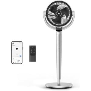 imageDreo Oscillating Fan for Bedroom150120 OmniDirectional Quiet Floor Fans with Smart Control 110ft Pedestal Fan with DC Motor 9 Speeds 6 Modes 43 Inches 12H Timer WiFiVoiceAlexaSilver