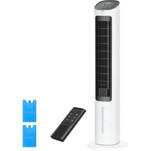 imageDreo Portable Air Conditioners Fan 40 Standing Fans that Blow Cold Air Portable AC80 Oscillating Evaporative Air CoolerRemovable Water Tank Ice Packs Remote Control 4 Speeds 7H Timer WhiteWhite and Black