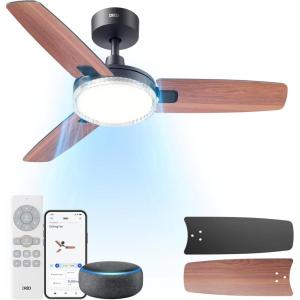 imageDreo Smart Ceiling Fans with Lights 42 Inch Black Ceiling Fan 12 Speeds ampamp 3 Fan Modes Stepless Color Tones Dimmable LED Light 112H Timer Quiet DC Motor RemoteAPPAlexaWall Switch ControlBlack