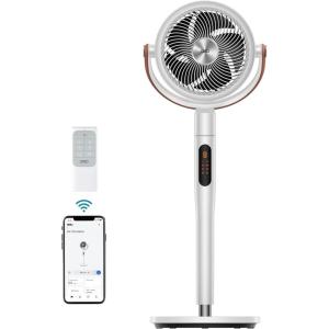 imageDreo Smart Fan for Bedroom 120105 Omnidirectional Oscillating Standing Fans with Remote 100ft Quiet Floor Fan for Room WiFiVoiceAlexa 6 Modes 8 Speeds 3743 Height 12H Timer DC MotorWhite