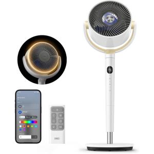 imageDreo Smart Fans for Bedroom 120 120 OmniDirectional Oscillating Fan 90ft Quiet Pedestal Fan with RGB Light 9 Speeds 6 Modes 20dB 8H Timer WiFiVoice 3742quot Floor Fans with Remote SilverWhite