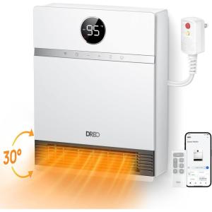 imageDreo Smart Wall Heater IP24 Electric PTC Space Heaters for Indoor Use 30 Oscillation Adjustable Thermostat Remote Control Works with Alexa 24H Timer Easymounted for Bedroom Office HomeWhite