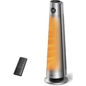 imageDreo Space Heater Large Room 30quot Electric Heaters with Remote 120 Oscillation Adjustable Thermostat 5 Heat ampamp 3 Fan levels 8 Safety Protections 25dB Quiet 112H Timer Heater for Office BlackSilver