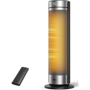 imageDreo Space Heater for Large Room 23 Inch Electric Heaters for Indoor Use 8 Safe Protection Tower 70 Oscillation PTC Ceramic with Thermostat and Remote Quiet 12H Timer Bedroom OfficeSilver