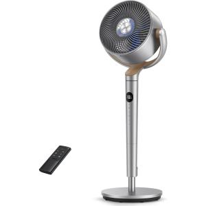 imageDreo Standing Fan 120120Omnidirectional Oscillating Fan For Bedroom 85 ft Circulator With Remote DC Motor Quiet Pedestal Fans Adjustable Height 8 Speeds 3 Modes 8H Timer Home PolyFan 502Silver
