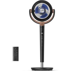 imageDreo Standing Fan 120120Omnidirectional Oscillating Fan For Bedroom 85 ft Circulator With Remote DC Motor Quiet Pedestal Fans Adjustable Height 8 Speeds 3 Modes 8H Timer Home PolyFan 502Black