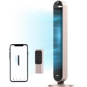 imageDreo Tower Fan for Bedroom 42 Inch 120 Oscillating Fan 25dB Quiet DC Motor 28fts Velocity Bladeless Standing Fan with 12 Speeds 4 Modes 12H Timer Cooling Fans for Home Living Room Pilot Max SStarlight