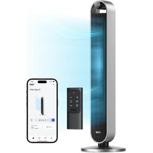 imageDreo Tower Fan for Bedroom 42 Inch 120 Oscillating Fan 25dB Quiet DC Motor 28fts Velocity Bladeless Standing Fan with 12 Speeds 4 Modes 12H Timer Cooling Fans for Home Living Room Pilot Max SSilver