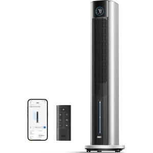 imageDreo Tower Fan for Bedroom 43quot Cooling Fans That Blow Cold Air 2025 Upgraded Evaporative Air Cooler Quiet 85 Oscillating Floor Fan Easy Cleaning APP Control 4 Modes ampamp 4 Speeds 12H Timer BlackSilver