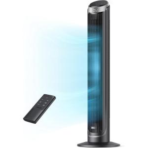 imageDreo Tower Fan for Bedroom 90 Oscillating Fans that Blow Cold Air 5 Speeds 4 Modes with 26fts Velocity 12H ampamp 28dB Quiet Timer Remote Touch 40quot Standing Floor Fan for Home Office BlackBlack