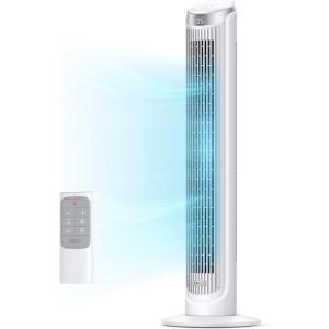 imageDreo Tower Fan for Bedroom 90 Oscillating Fans that Blow Cold Air 5 Speeds 4 Modes with 26fts Velocity 12H ampamp 28dB Quiet Timer Remote Touch 40quot Standing Floor Fan for Home Office BlackWhite