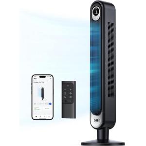 imageDreo Tower Fan for Bedroom 90 Oscillating Standing Fan 30ft far 28dB Quiet for Sleep 6 Speeds 4 Modes 12H Timer 42 Inch Bladeless Remote for Home Office Room Cruiser Pro T1Black