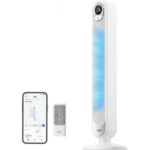 imageDreo Tower Fan for Bedroom 90 Oscillating Standing Fan 30ft far 28dB Quiet for Sleep 6 Speeds 4 Modes 12H Timer 42 Inch Bladeless Remote for Home Office Room Cruiser Pro T1White