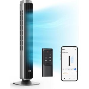 imageDreo Tower Fan for Bedroom 90 Oscillating Standing Fan with 40ft Far Airflow 25dB Ultra Quiet DC Motor 28fts Velocity 12 Speeds 42 inch Smart Control 4 Modes 12H Timer Pilot Pro SSilver