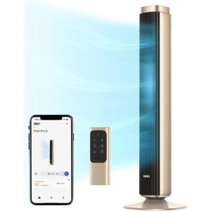 imageDreo Tower Fan for Bedroom 90 Oscillating Standing Fan with 40ft Far Airflow 25dB Ultra Quiet DC Motor 28fts Velocity 12 Speeds 42 inch Smart Control 4 Modes 12H Timer Pilot Pro SGold
