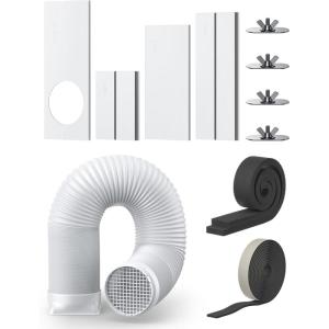 imageDREO Adjustable Portable Air Conditioner Window Vent Kit with 59 Inch Exhaust Duct Upgraded Seamless Window Panel Kit for Sliding Windows Doors