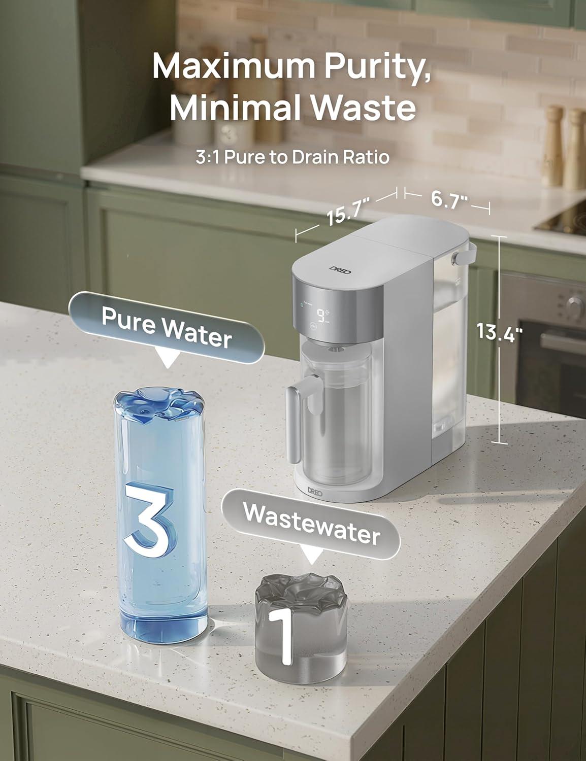 imageDREO Reverse Osmosis Water Filter Countertop RO Filtration System 31 Pure to Drain TDS amp Filter Life amp Autofill Pitcher InstallationFree SelfCleaning Water Purifier RO Water Filter 112 3LGray