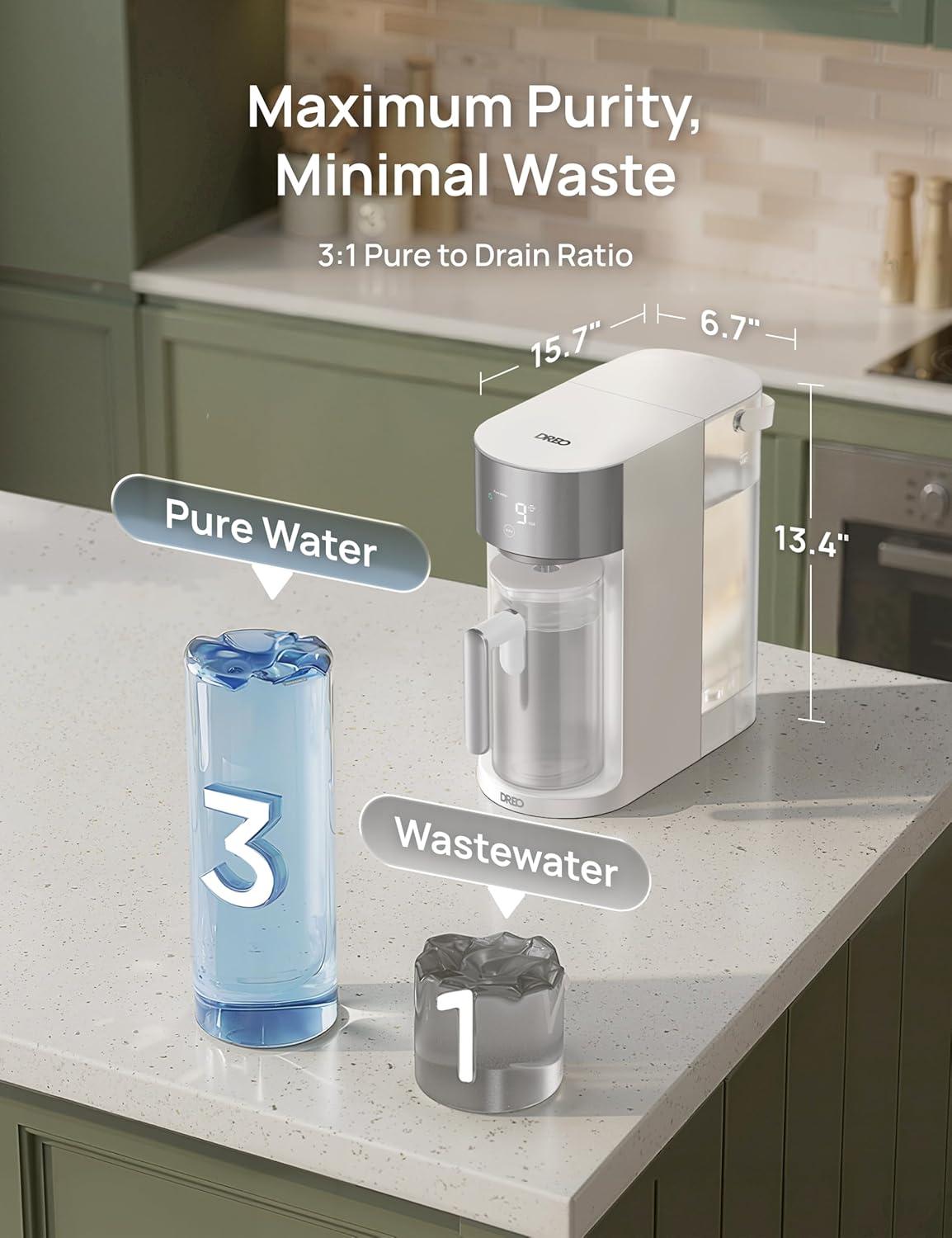 imageDREO Reverse Osmosis Water Filter Countertop RO Filtration System 31 Pure to Drain TDS amp Filter Life amp Autofill Pitcher InstallationFree SelfCleaning Water Purifier RO Water Filter 112 3LWhite