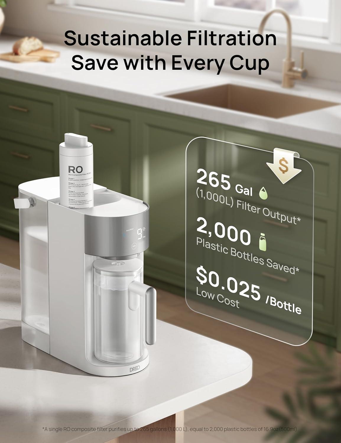 imageDREO Reverse Osmosis Water Filter Countertop RO Filtration System 31 Pure to Drain TDS amp Filter Life amp Autofill Pitcher InstallationFree SelfCleaning Water Purifier RO Water Filter 112 3LWhite