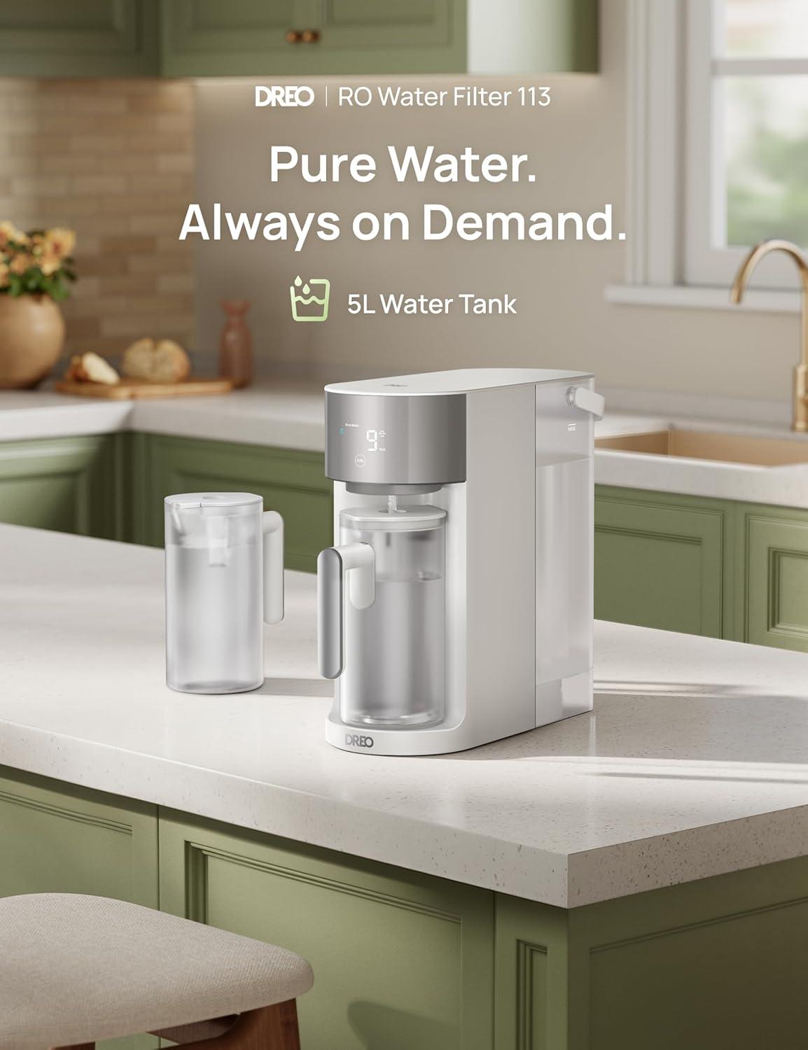 imageDREO Reverse Osmosis Water Filter Countertop RO Filtration System 31 Pure to Drain TDS amp Filter Life amp Autofill Pitcher InstallationFree SelfCleaning Water Purifier RO Water Filter 112 3LWhite