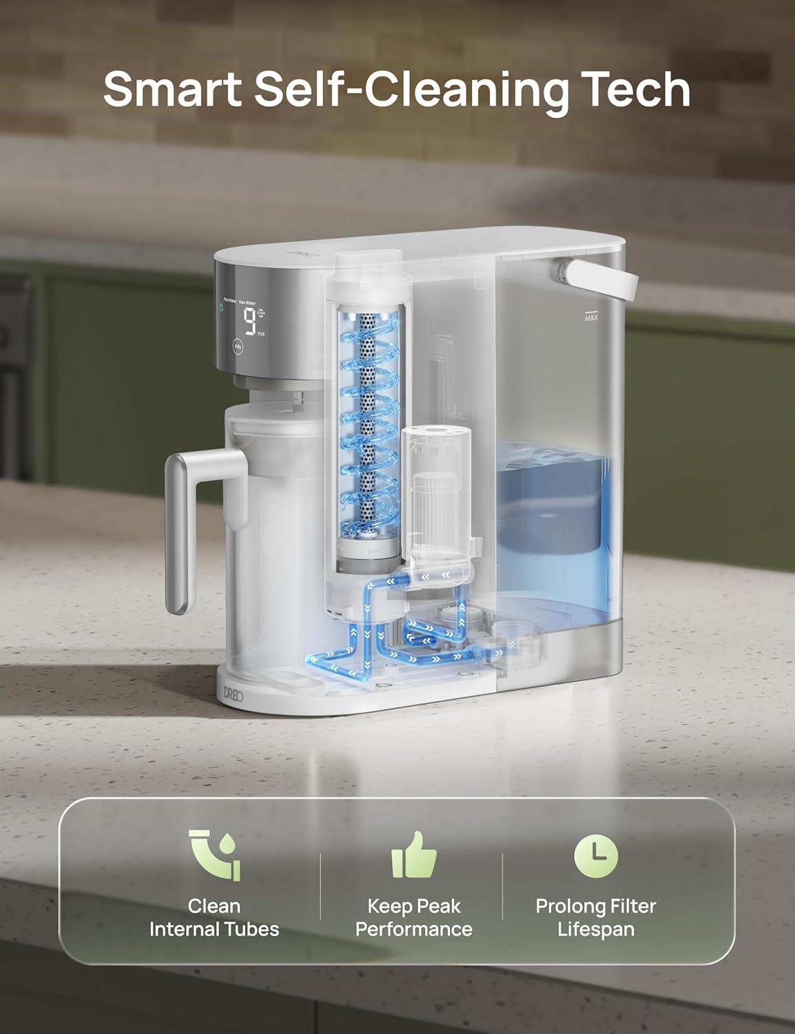 imageDREO Reverse Osmosis Water Filter Countertop RO Filtration System 31 Pure to Drain TDS amp Filter Life amp Autofill Pitcher InstallationFree SelfCleaning Water Purifier RO Water Filter 112 3LWhite