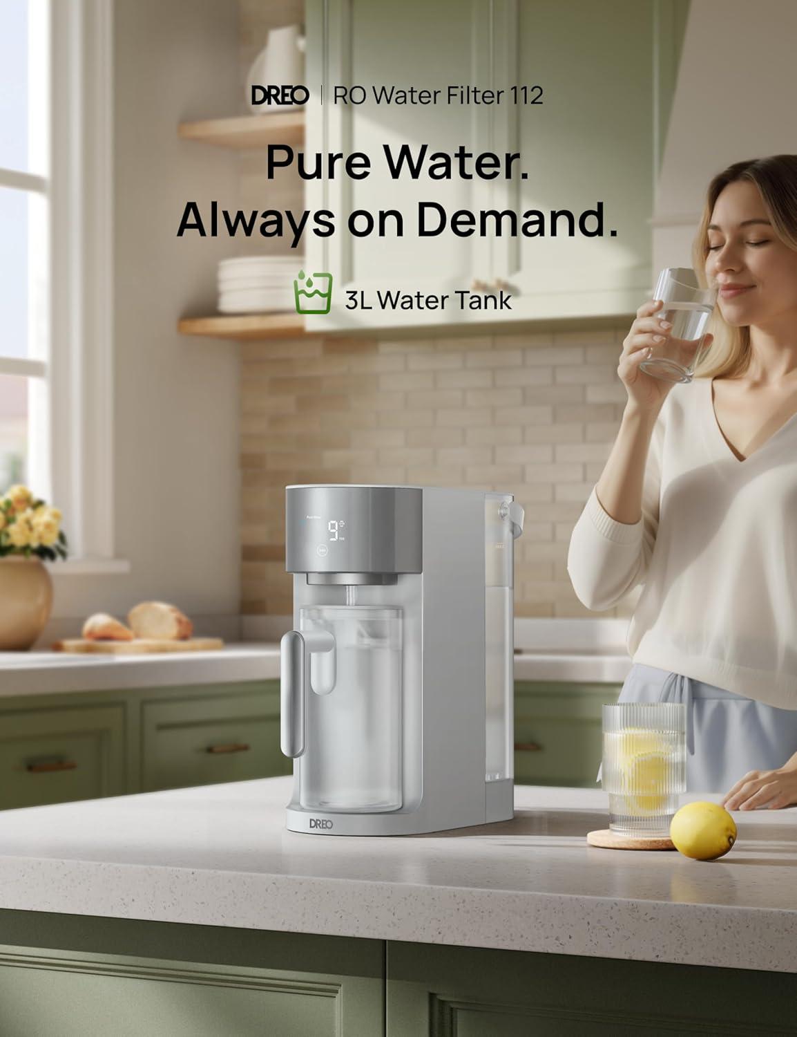imageDREO Reverse Osmosis Water Filter Countertop RO Filtration System 31 Pure to Drain TDS amp Filter Life amp Autofill Pitcher InstallationFree SelfCleaning Water Purifier RO Water Filter 112 3LGray