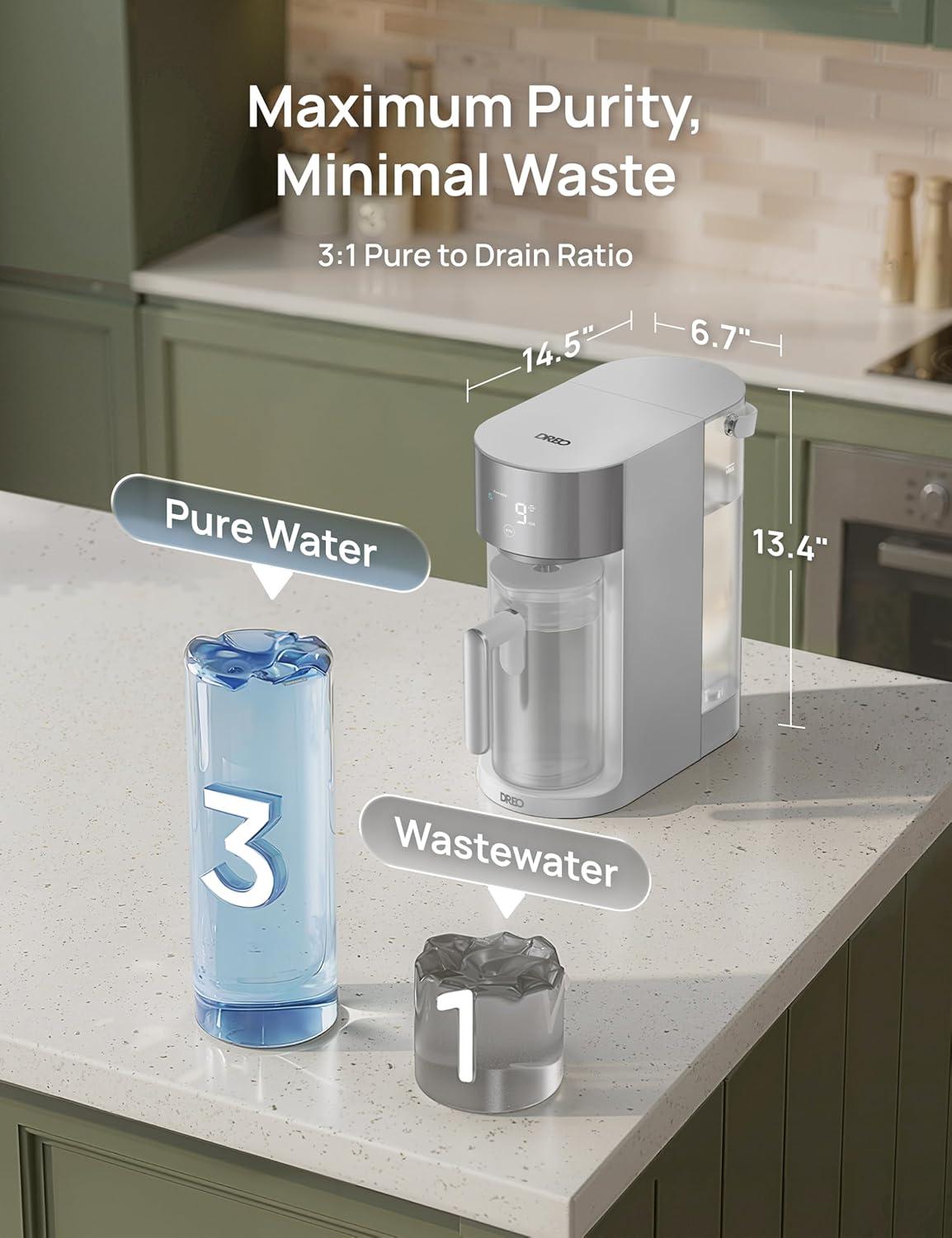 imageDREO Reverse Osmosis Water Filter Countertop RO Filtration System 31 Pure to Drain TDS amp Filter Life amp Autofill Pitcher InstallationFree SelfCleaning Water Purifier RO Water Filter 112 3LGray