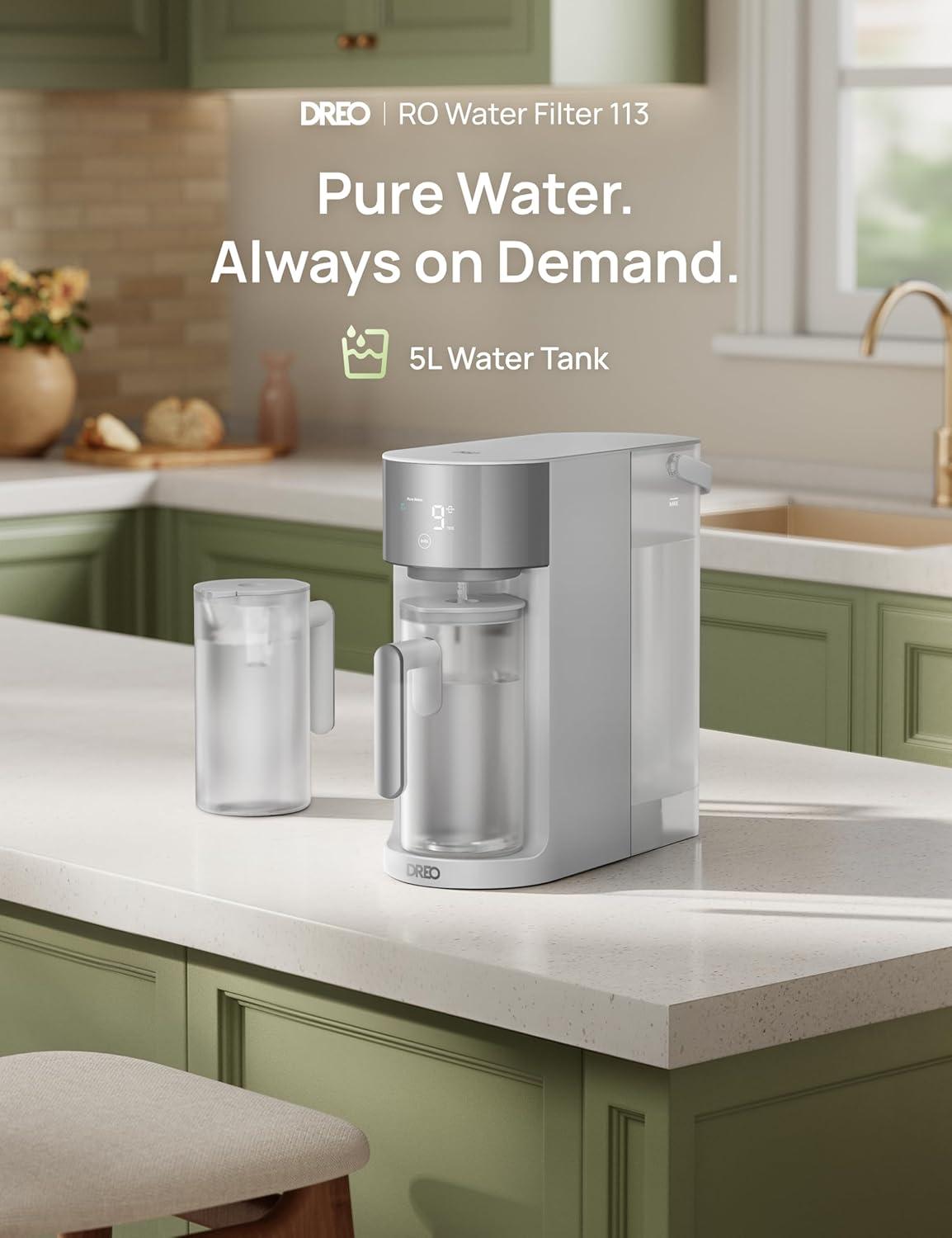 imageDREO Reverse Osmosis Water Filter Countertop RO Filtration System 31 Pure to Drain TDS amp Filter Life amp Autofill Pitcher InstallationFree SelfCleaning Water Purifier RO Water Filter 112 3LGray