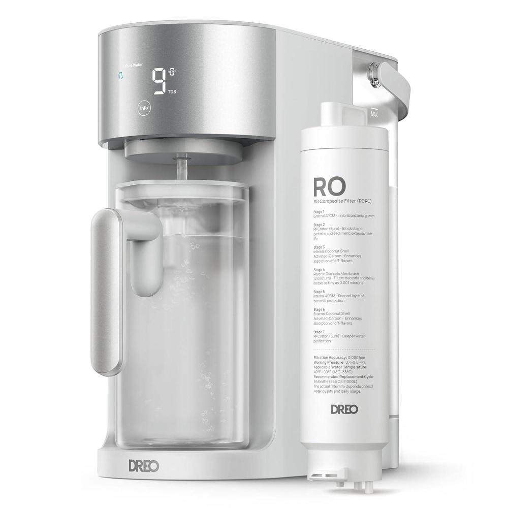 imageDREO Reverse Osmosis Water Filter Countertop RO Filtration System 31 Pure to Drain TDS amp Filter Life amp Autofill Pitcher InstallationFree SelfCleaning Water Purifier RO Water Filter 112 3LGray