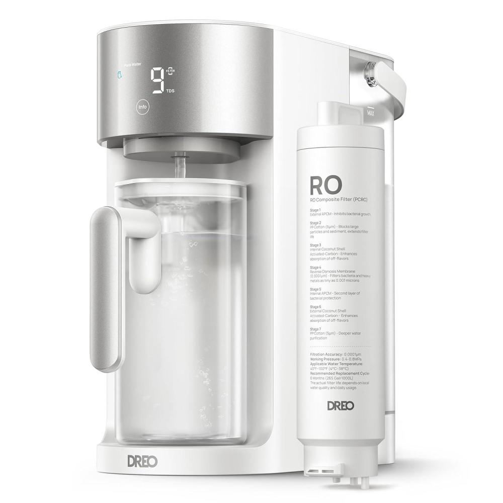 imageDREO Reverse Osmosis Water Filter Countertop RO Filtration System 31 Pure to Drain TDS amp Filter Life amp Autofill Pitcher InstallationFree SelfCleaning Water Purifier RO Water Filter 112 3LWhite