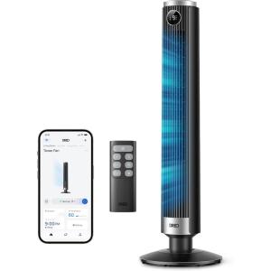 imageDREO Smart Tower Fan for Bedroom 4045 Adjustable Height 28 fts Velocity DC Motor 9 Speeds 4 Modes 90Oscillating Standing Fan 20dB Quiet 12H Timer for Home Office GoogleAlexa BlackBlack