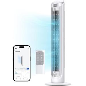 imageDREO Smart Tower Fan for Bedroom 90 Oscillating 40 Standing Fan 26fts HighSpeed 5 Speeds 4 Modes Quiet Room Floor Fans TouchRemoteAPP amp Voice Control Work with Alexa 12H Timer SilverWhite