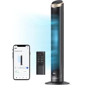 imageDREO Smart Tower Fan for Bedroom 90 Oscillating 40 Standing Fan 26fts HighSpeed 5 Speeds 4 Modes Quiet Room Floor Fans TouchRemoteAPP amp Voice Control Work with Alexa 12H Timer SilverGold