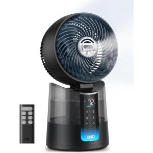 imageDREO TurboCool Misting Fan 516 15030 Omnidirectional Oscillating Cooling Fans that Blow Cold Air 26 fts Wind Ultrafine Mist 20dB 13L Tank 6 Speeds 2 Modes Remote Control Indoor GreyBlack
