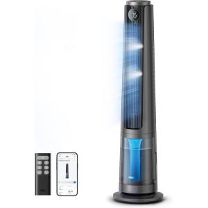 imageDREO TurboCool Misting Fan 765S Fans that Blow Cold Air 10F Cooling 34fts Fast Evaporative Air Cooler 6L Tank 20 dB Quiet DC Motor 90 Tower Fan with 12 Speeds 4 Modes for Home Grey