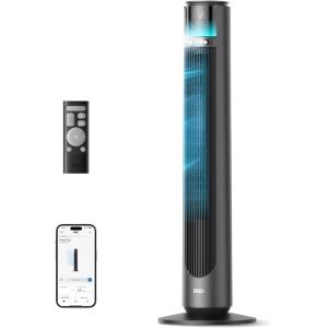 imageDREO TurboCool Outdoor Misting Fan 711AS 33 fts High Velocity 12 Speeds 4 Modes Smart Standing Floor Fan 150 Customizable Oscillating 20 dB Quiet DC Motor for Bedroom Weather ResistantCharcoal