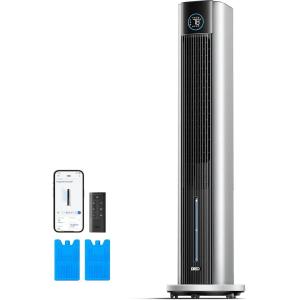 imageDREO Evaporative Air Swamp Cooler 43 Cooling Fans that Blow Cold Air 2026 Upgraded 80 Oscillating Floor Fan for Bedroom Easy Cleaning APP Control Ice Packs 4 Speeds amp 4 Modes 12H Timer WhiteSilver