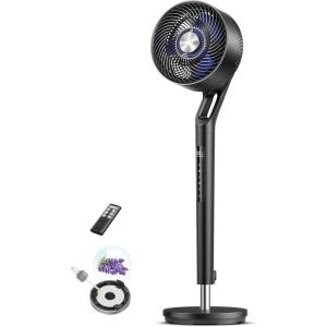 imageDREO Fan for Bedroom 120100 OmniDirectional Oscillating Fan 96ft Air Reach DC Motor 20 dB Quiet Standing Pedestal Fans 9 Speeds 3 Modes Remote 3742 Adjustable Height 8H Timer