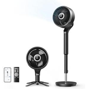 imageDREO Smart Fan for Bedroom standing 150 100 OmniDirectional Oscillating Fans 120ft CirculAir Quiet Fan with DC Motor 12 Speeds 6 Modes 20dBRemote Control 12H Timer